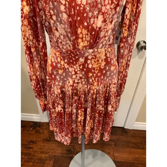 Free People Dark Orange W/ Multicolor Splatter Pattern Dress, Size Small - Picture 3 of 9